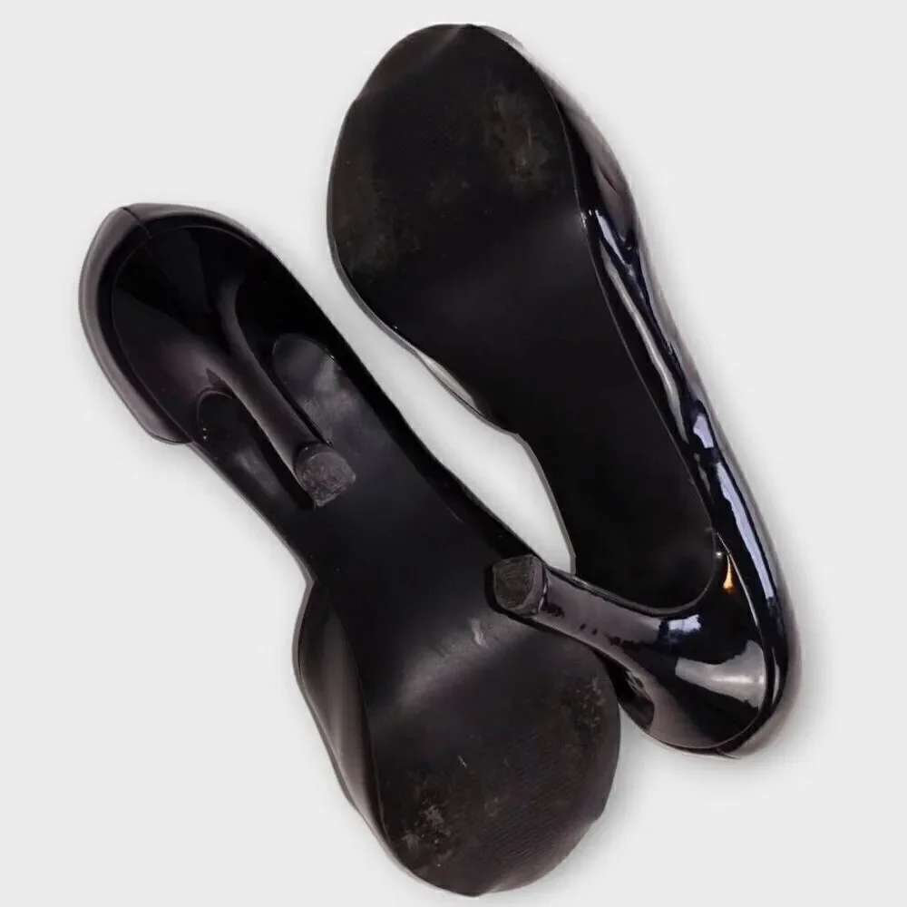 Zia Womens Shoes Sz 9 Black Patent Leather‎ Heels Peep Toe Platform